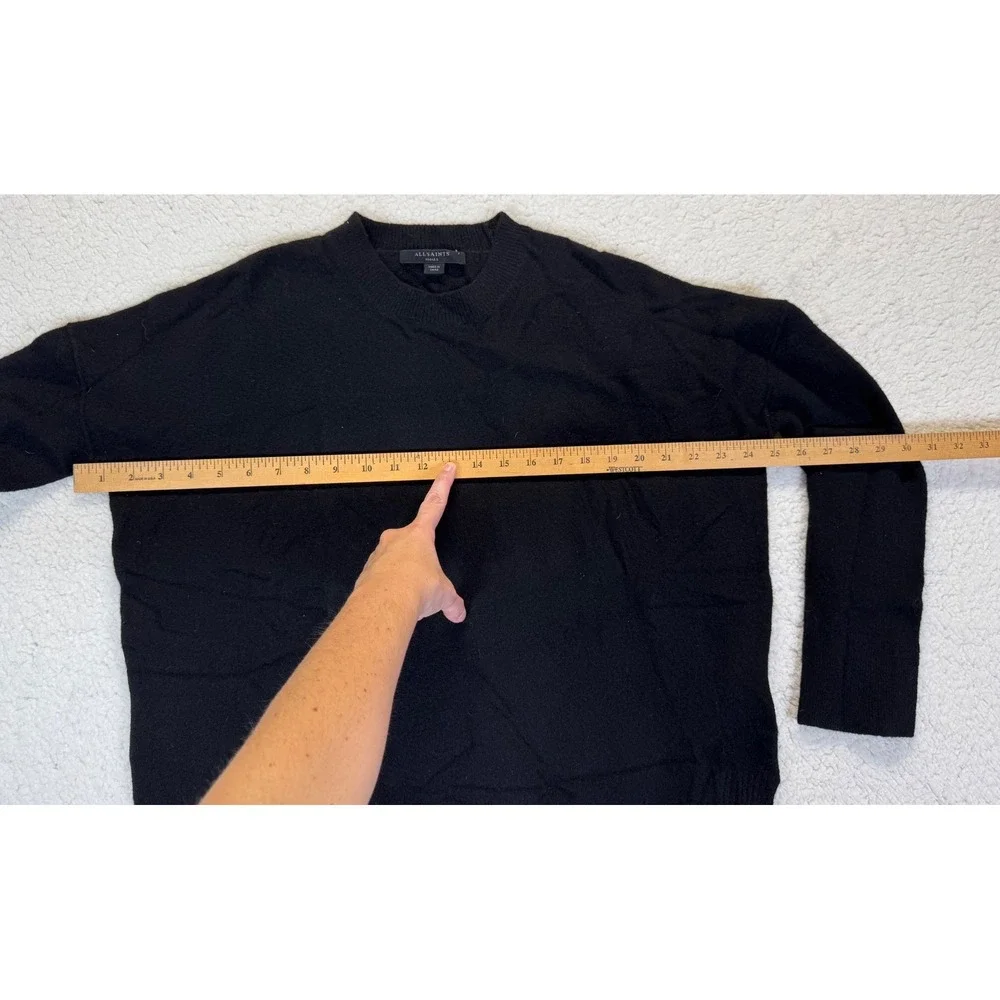 AllSaints Black Wool Yak Blend Crewneck Sweater Relaxed Fit Small Mens